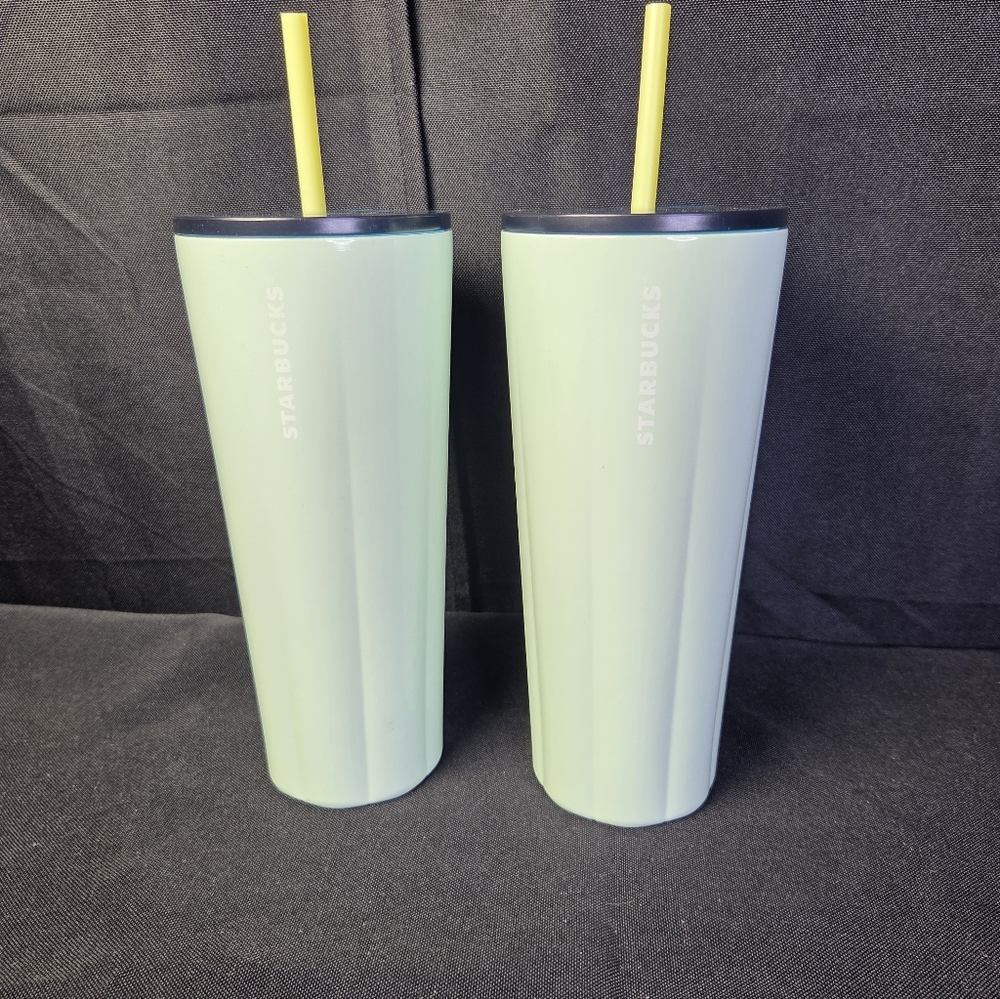 Set Of 2 Mint Metal 24oz Lidded Cups For Cold Drinks Only